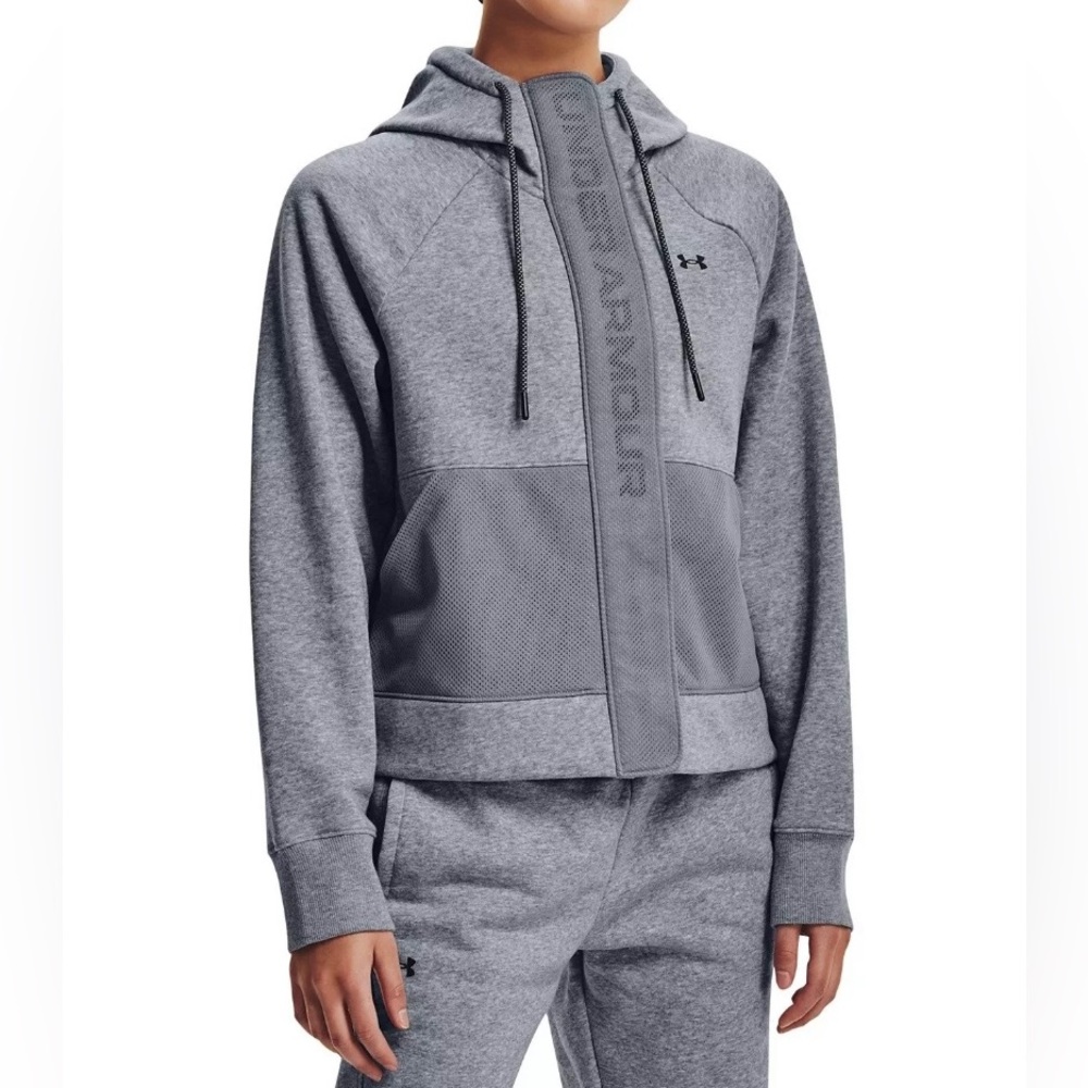 New Under Armour Women's Rival Fleece Mesh-Trimmed Zip Hoodie Size Large